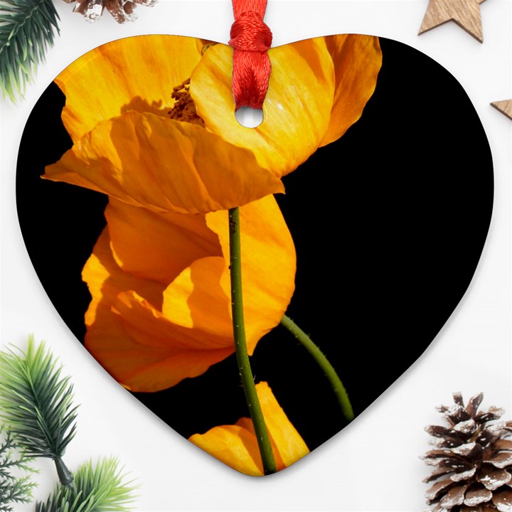 Yellow Poppies Heart Ornament (Two Sides)