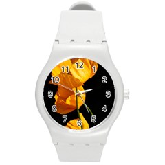 Yellow Poppies Round Plastic Sport Watch (m)