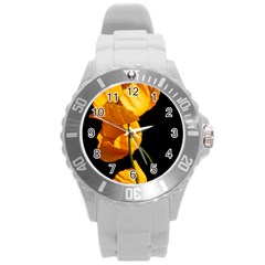 Yellow Poppies Round Plastic Sport Watch (l)