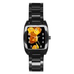 Yellow Poppies Stainless Steel Barrel Watch Front