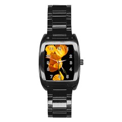 Yellow Poppies Stainless Steel Barrel Watch