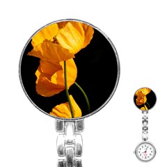 Yellow Poppies Stainless Steel Nurses Watch