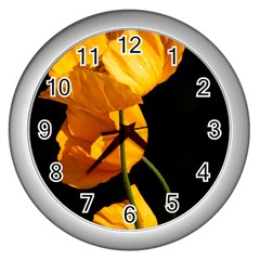 Yellow Poppies Wall Clock (silver)