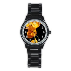 Yellow Poppies Stainless Steel Round Watch by Audy