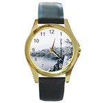 Winter Season Round Gold Metal Watch Front