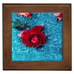 Red Roses In Water Framed Tile by Audy