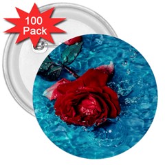 Red Roses In Water 3  Buttons (100 Pack)  by Audy