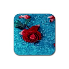 Red Roses In Water Rubber Coaster (square)  by Audy