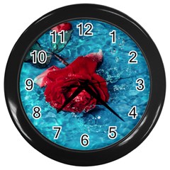 Red Roses In Water Wall Clock (black) by Audy