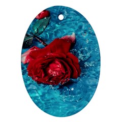 Red Roses In Water Oval Ornament (two Sides) by Audy