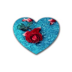 Red Roses In Water Rubber Coaster (heart)  by Audy