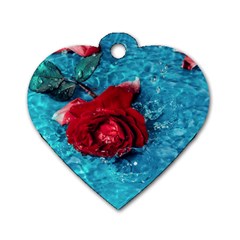 Red Roses In Water Dog Tag Heart (two Sides) by Audy