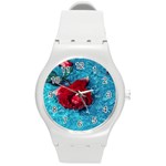 Red Roses In Water Round Plastic Sport Watch (M) Front