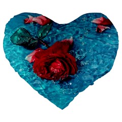 Red Roses In Water Large 19  Premium Flano Heart Shape Cushions by Audy