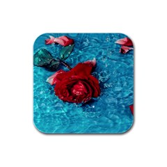 Red Roses In Water Rubber Square Coaster (4 Pack)  by Audy