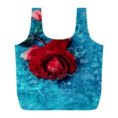 Red Roses In Water Full Print Recycle Bag (l) by Audy