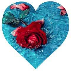 Red Roses In Water Wooden Puzzle Heart by Audy