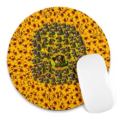 Lizards In Love In The Land Of Flowers Round Mousepads by pepitasart