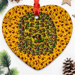 Lizards In Love In The Land Of Flowers Heart Ornament (two Sides) by pepitasart