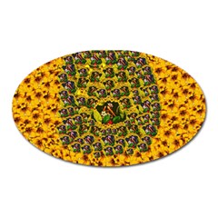 Lizards In Love In The Land Of Flowers Oval Magnet by pepitasart