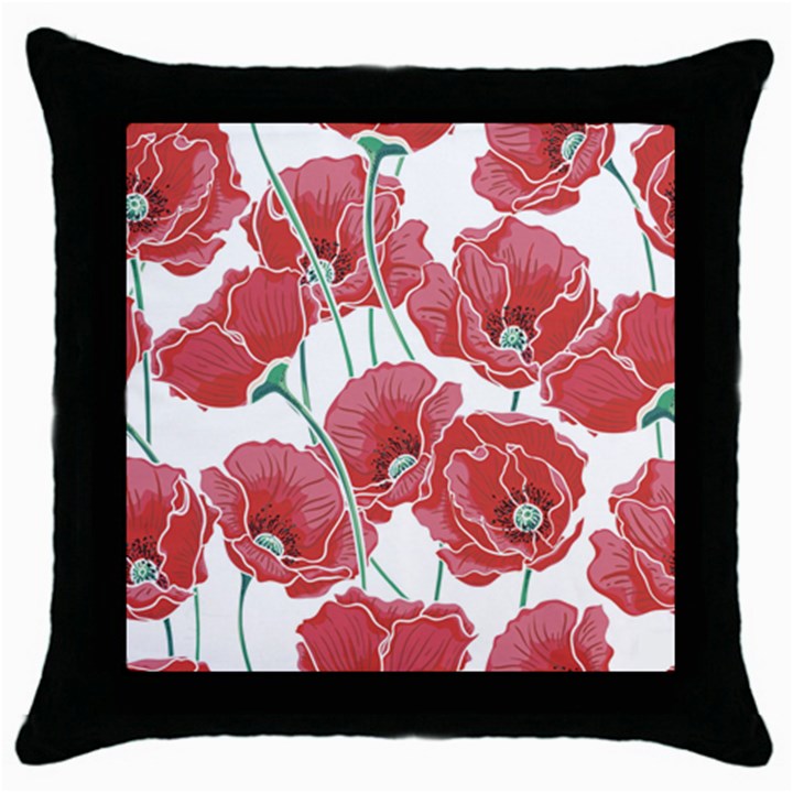 Red poppy flowers Throw Pillow Case (Black)