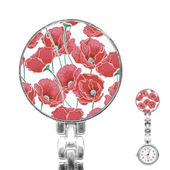 Red Poppy Flowers Stainless Steel Nurses Watch by goljakoff