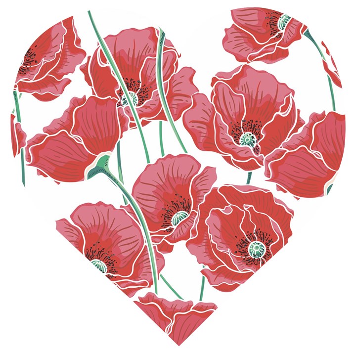 Red poppy flowers Wooden Puzzle Heart