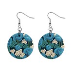 Blue roses Mini Button Earrings Front