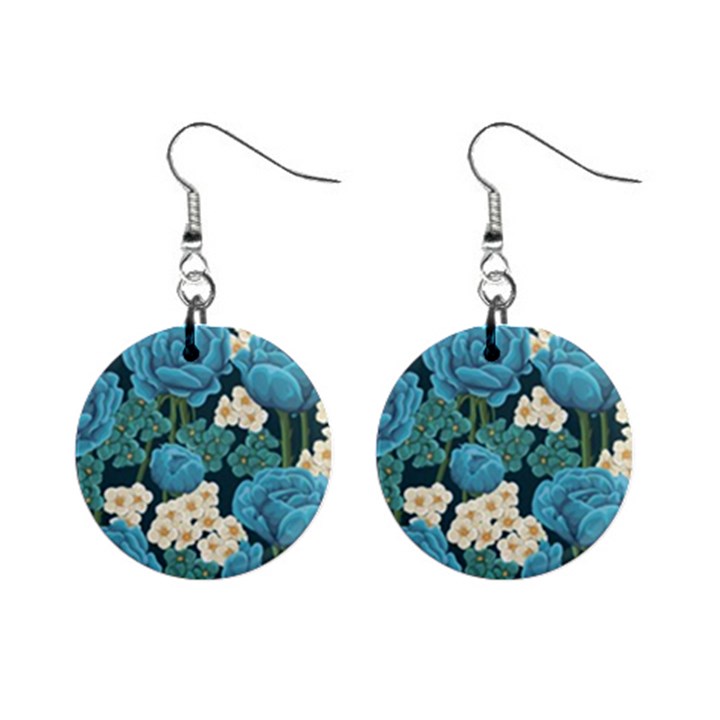 Blue roses Mini Button Earrings