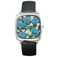 Blue roses Square Metal Watch