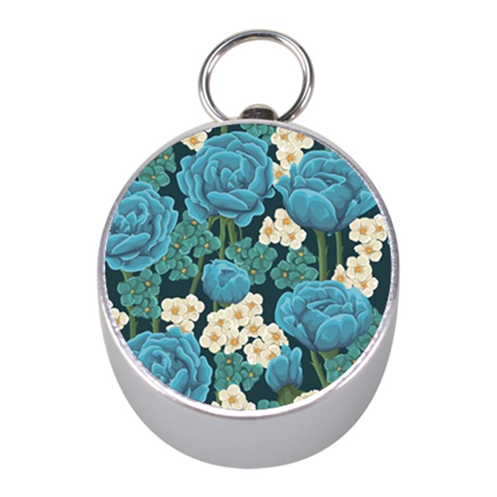 Blue roses Mini Silver Compasses