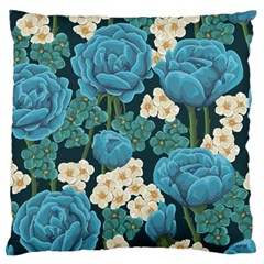 Blue roses Large Flano Cushion Case (One Side)