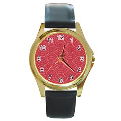 Red Sashiko Round Gold Metal Watch by goljakoff