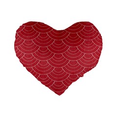 Red Sashiko Standard 16  Premium Flano Heart Shape Cushions by goljakoff