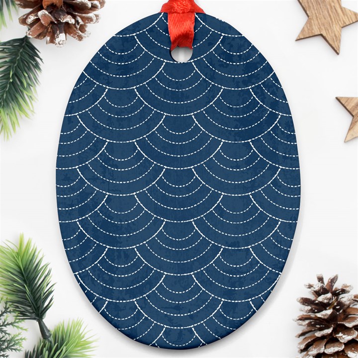 Blue sashiko Oval Ornament (Two Sides)