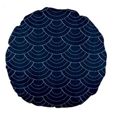 Blue Sashiko Large 18  Premium Round Cushions by goljakoff