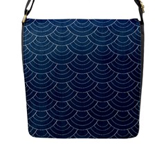 Blue Sashiko Flap Closure Messenger Bag (l) by goljakoff