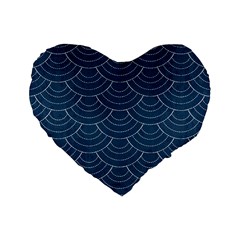 Blue Sashiko Standard 16  Premium Flano Heart Shape Cushions by goljakoff