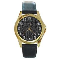 Black Sashiko Ornament Round Gold Metal Watch by goljakoff