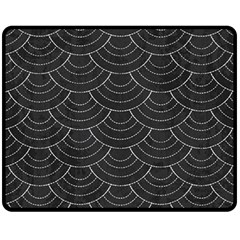 Black Sashiko Ornament Fleece Blanket (medium)  by goljakoff