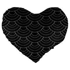 Black Sashiko Ornament Large 19  Premium Heart Shape Cushions by goljakoff