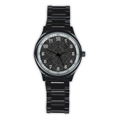 Black Sashiko Ornament Stainless Steel Round Watch by goljakoff