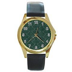 Green Sashiko Round Gold Metal Watch by goljakoff