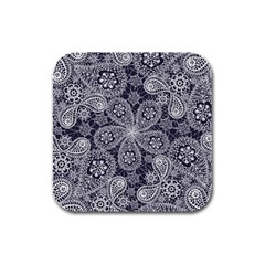 White flower mandala Rubber Square Coaster (4 pack) 