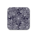 White flower mandala Rubber Square Coaster (4 pack)  Front