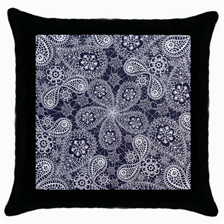 White flower mandala Throw Pillow Case (Black)