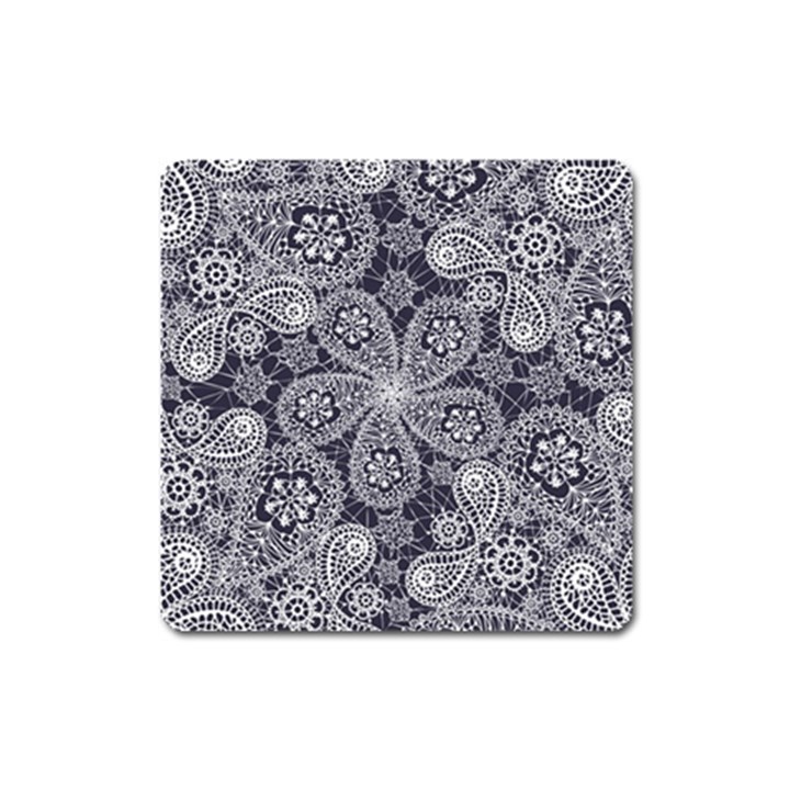 White flower mandala Square Magnet