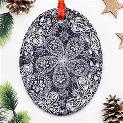 White flower mandala Oval Filigree Ornament (Two Sides)