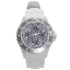 White flower mandala Round Plastic Sport Watch (L)