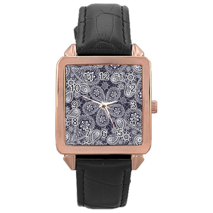 White flower mandala Rose Gold Leather Watch 